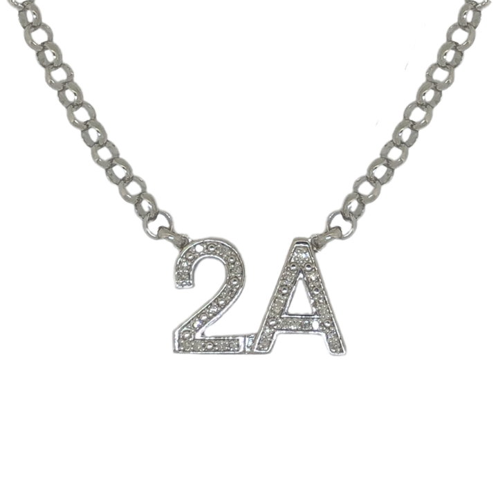 2A Necklace W/ 27 Genuine White Zircons on Heavy Adjustable Rollo Chain