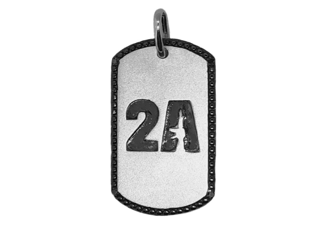 2A Unisex Dog Tag Solid Sterling Silver W Diamond Cut Black Spinels