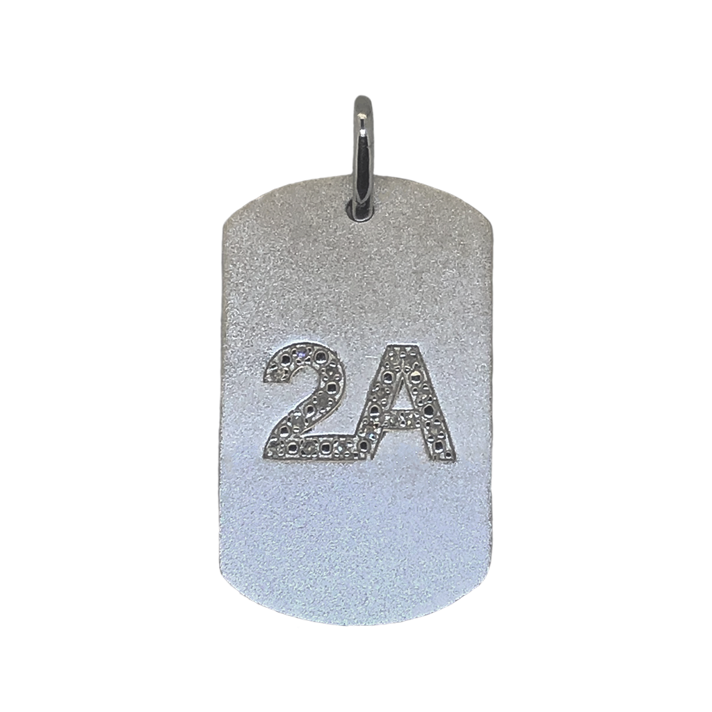 2A Unisex Solid Sterling Silver Dog Tag 16-Genuine Diamond Cut White Zircons