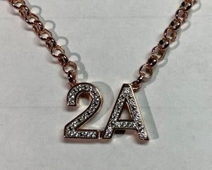 2A Necklace W/ 27 Genuine White Zircons on Heavy Adjustable Rollo Chain