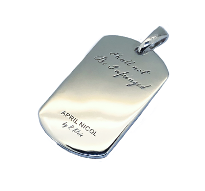 2A Unisex Dog Tag Solid Sterling Silver W Diamond Cut Black Spinels