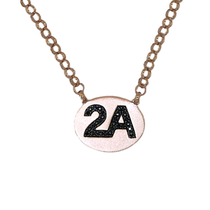 2A Oval Plaque Necklace Set with 16 Round Diamond Cut Black Spinels, on Adjustable 3mm Rolo Chain.
