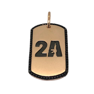 2A Unisex Dog Tag Solid Sterling Silver with 4 Black Spinels
