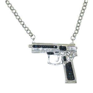 AN23  April's Gun in Solid Sterling Silver With Genuine Blue Diamonds $399