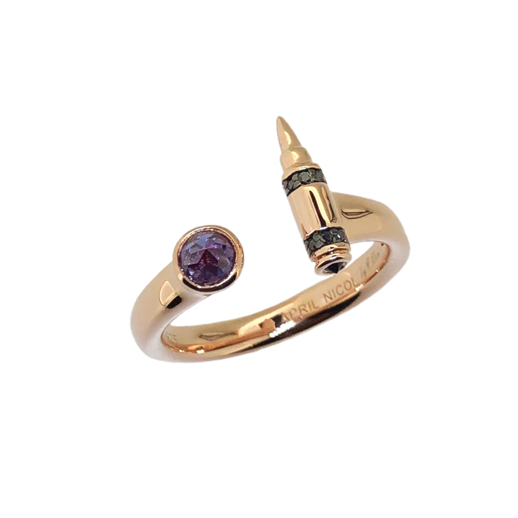 Mini .223 Stylish Ladies Ring 7- Genuine Black Diamonds & 1/4 ct Color Change Lab Alexandrite