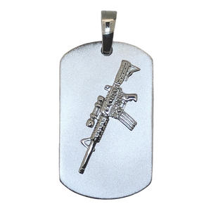 AR 15 Unisex Dog Tag Heavy Sterling Silver With 4 White Diamonds Engraved Back