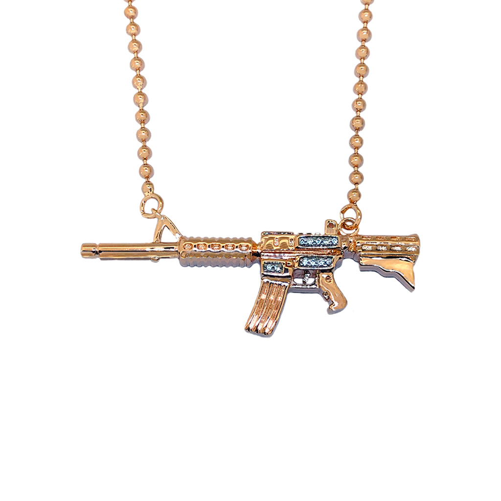 AR15 on 18-20" adjustable 2MM Ball chain. Sterling silver With 11 Diamonds Select Stone