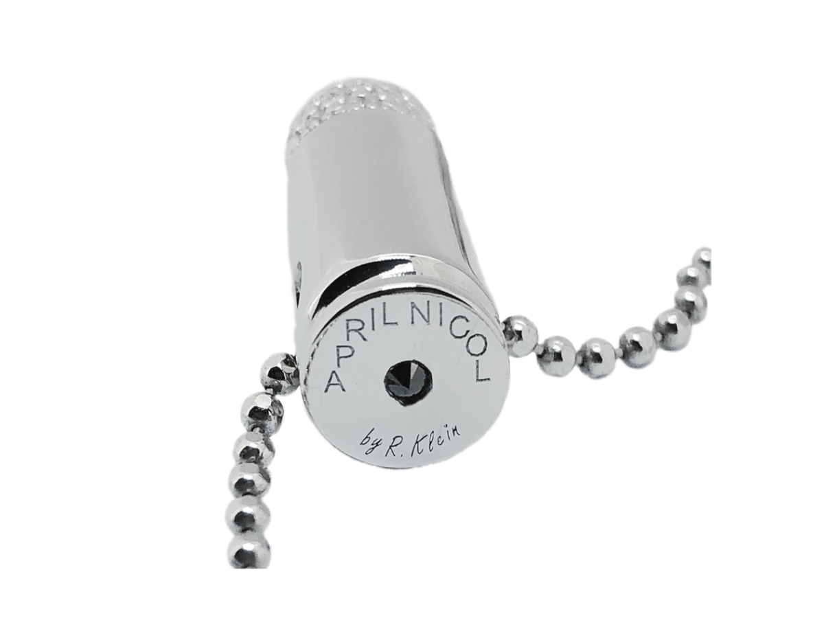 9MM 2A pave Bullet Pendant with Genuine White Zircon & Black Spinel