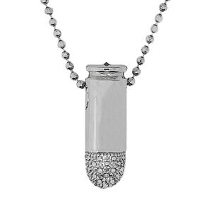 9MM Pave Bullet Pendant Solid Sterling Silver, Set with White Zircon and a Black Spinel